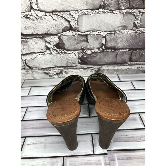 Naya Black Leather Cross Strap Casual Wooden Heel Sandals Women’s Sz 7M US/38EU - Picture 4 of 16